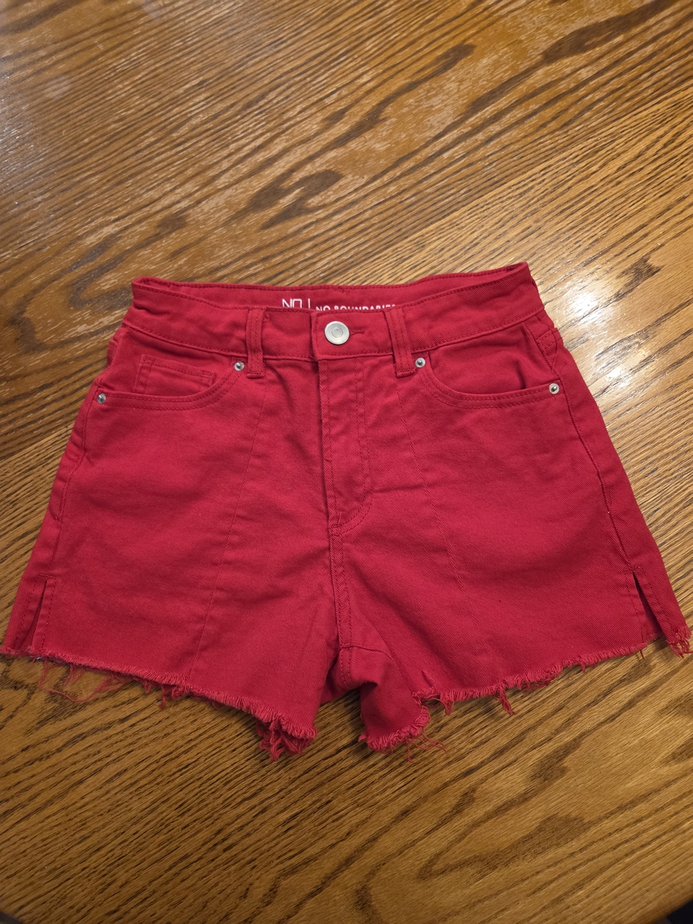 No Boundaries Bright Red High-Rise Frayed Denim Shorts